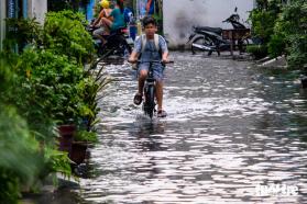 Hẻm ở quận Bình Tân lại ngập tới đầu gối, học sinh lội nước thối tan trường