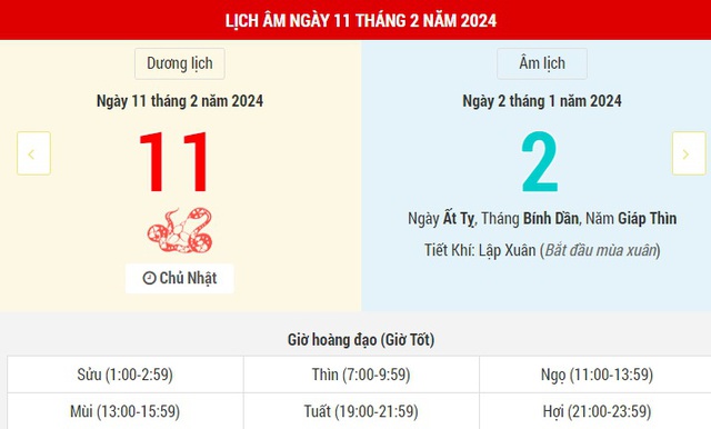  Lịch Âm hôm nay (11-2): Mùng 2 Tết và những thông tin tham khảo